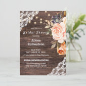 Spitzen, Streichleuchten, Blush & Peach Floral Einladung (Stehend Vorderseite)