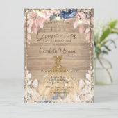 Spitzen, Tiara, Leuchten, Kleid Holz Blume Quincea Einladung (Stehend Vorderseite)