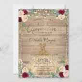 Spitzen, Tiara, Lichter, Kleid, Rose Holz Quinceañ Einladung (Vorderseite)