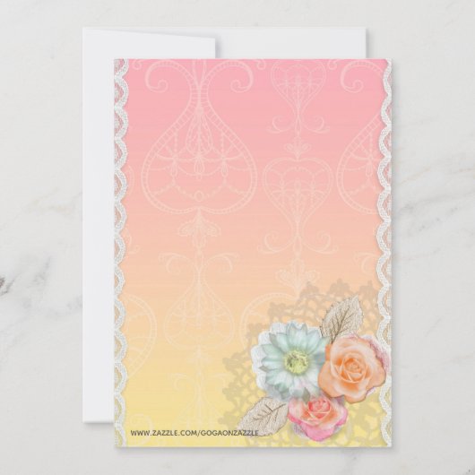 Spitzen und Blume Hochzeit Einladung (Rückseite)