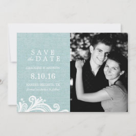 Spitzen- und Burlap-Foto Save the Date