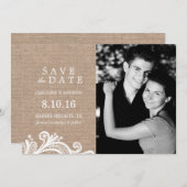 Spitzen- und Burlap-Foto Save the Date (Vorne/Hinten)