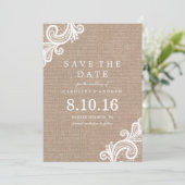 Spitzen- und Burlap-Hochzeit Sichern Sie die Datum Save The Date (Stehend Vorderseite)