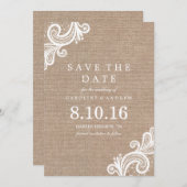 Spitzen- und Burlap-Hochzeit Sichern Sie die Datum Save The Date (Vorne/Hinten)