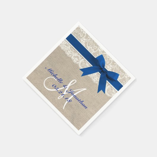 Spitzen und Burlap Rustic Wedding Napkin Royal Blu Serviette (Ecke)