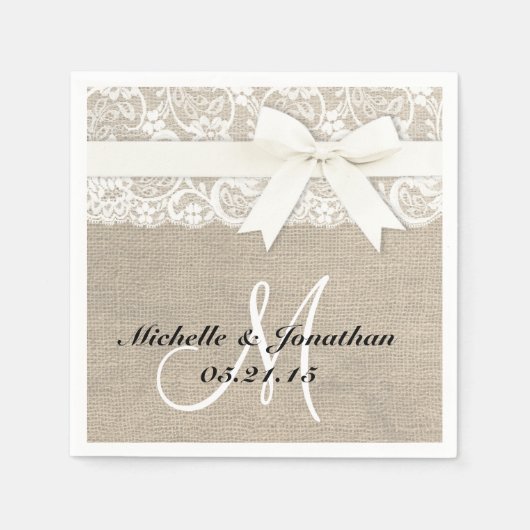 Spitzen und Burlap Rustic Wedding Napkin White Serviette (Vorderseite)