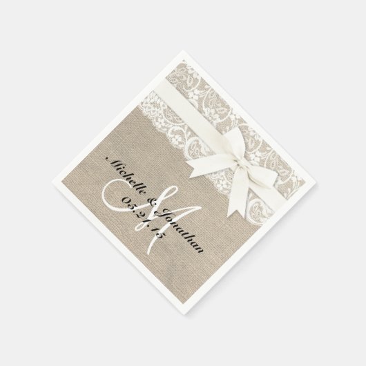Spitzen und Burlap Rustic Wedding Napkin White Serviette (Ecke)