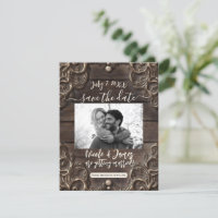 Spitzen- und Dunkelholz Rustikal Save the Date Vin