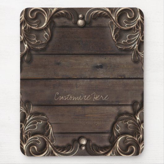 Spitzen- und Dunkelholz Rustikaler Vintager Wester Mousepad (Vorne)