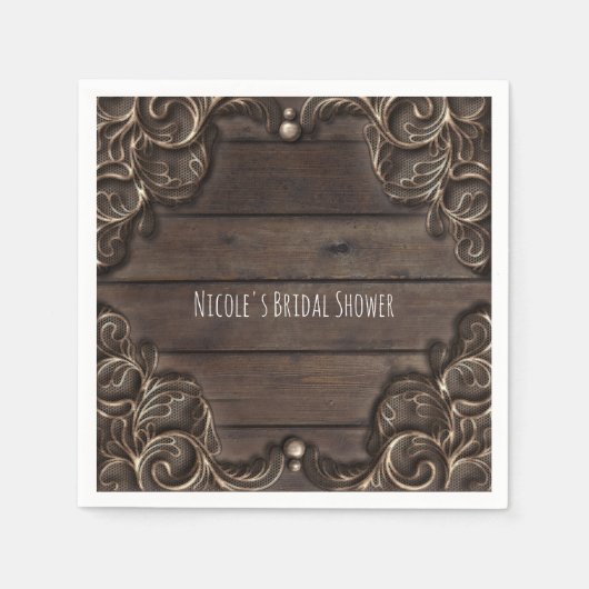 Spitzen- und Dunkelholz Rustikaler Vintager Wester Serviette (Vorderseite)