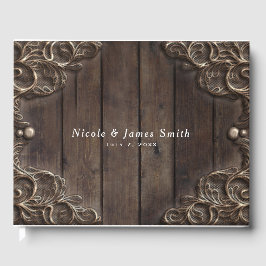 Spitzen- und Dunkelholz Rustikaler Western Vintage Gästebuch