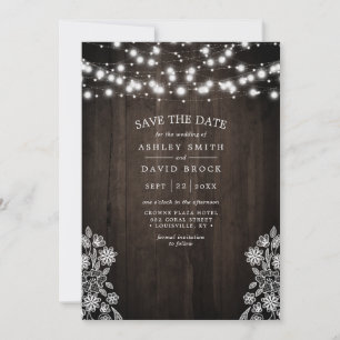 Spitzen- und Holz-Lichterkette Rustikale Save-the- Save The Date