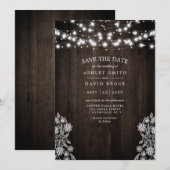 Spitzen- und Holzbalken leuchten rustikal Save the Date (Vorne/Hinten)