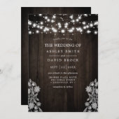 Spitzen und Holzbalken leuchten rustikale Hochzeit Einladung (Vorne/Hinten)