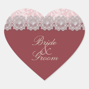Spitzen und Perlen Himbeere Hochzeitskleber Herz-Aufkleber