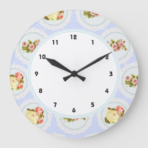 Spitzen-Victorian-Blumen shabby chic blaue Wanduhr