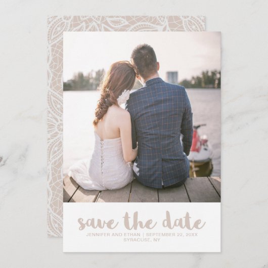 Spitzenaussehen Hochzeitssache Foto Datum speicher Save The Date (Vorne/Hinten)