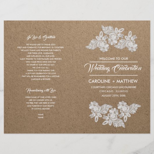 SpitzenBlume | geklappte Hochzeitsprogramme für Kr (Vorderseite)