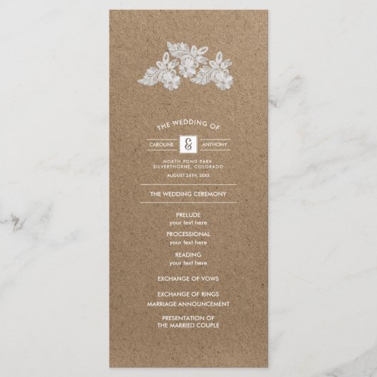 SpitzenBlume | Kraftpapierhochzeitsprogramme Programm (Vorderseite)