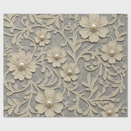 Spitzenblumen-Look mit Perlenzentren Geschenkpapier (Flach)