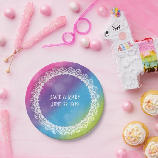Spitzenfläche auf Regenbogenfarben Pappteller (Party)