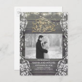 Spitzenholz-Saitenleuchten Rustikales Foto Save th Ankündigungspostkarte (Vorne/Hinten)