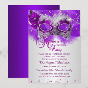 Spitzenmaske Lila Silber Maskenball Sweet 16 Einladung