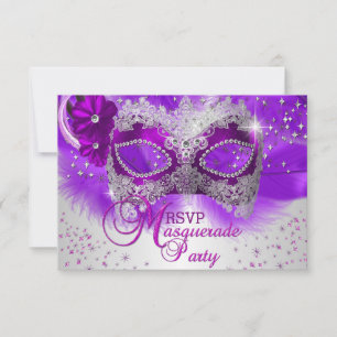 Spitzenmaske Lila Silbermasquerade UAWG RSVP Karte