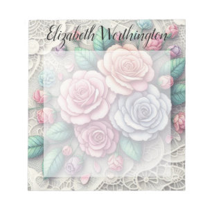 Spitzenmonogramm floral rosa lila blaue Rosen Notizblock