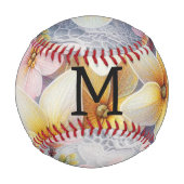 Spitzenmonogramm rosa und gelbe Frühlingsblumen Baseball (Rückseite)