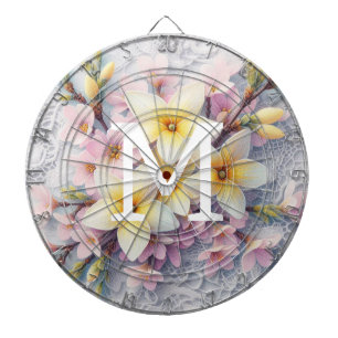 Spitzenmonogramm rosa und gelbe Frühlingsblumen Dartscheibe