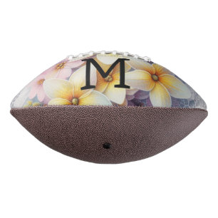 Spitzenmonogramm rosa und gelbe Frühlingsblumen Football