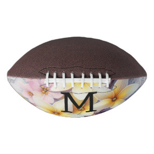 Spitzenmonogramm rosa und gelbe Frühlingsblumen Football