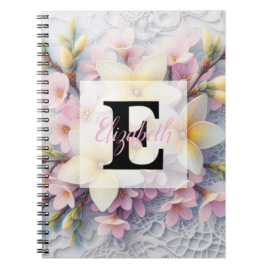 Spitzenmonogramm rosa und gelbe Frühlingsblumen Notizblock (Vorderseite)