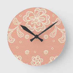 Spitzenmuster, Blumen vintage 4 Runde Wanduhr