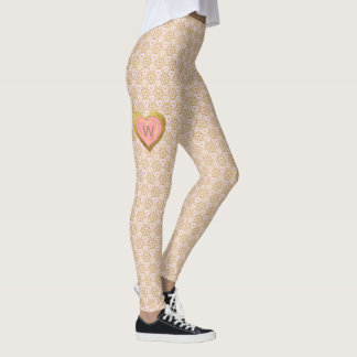 Spitzenmuster mit rosa und goldenem Herz-Monogramm Leggings