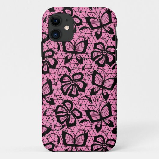 Spitzenmuster mit Schmetterlingen Case-Mate iPhone Hülle (Rückseite)