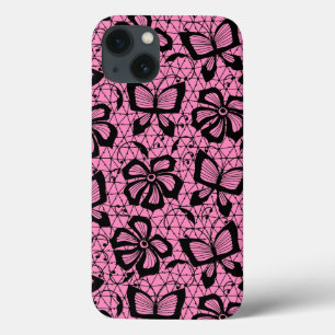 Spitzenmuster mit Schmetterlingen iPhone 13 Hülle