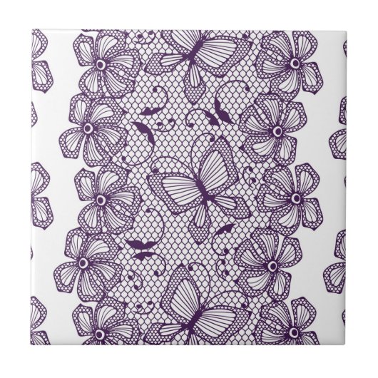 Spitzenmuster mit Schmetterlingen Fliese (Vorderseite)