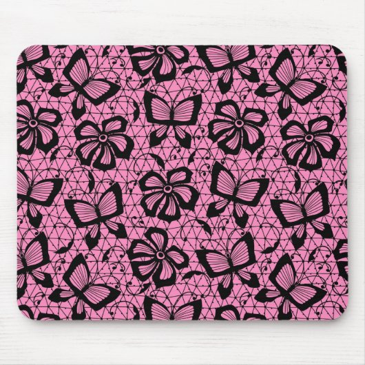 Spitzenmuster mit Schmetterlingen Mousepad (Vorne)