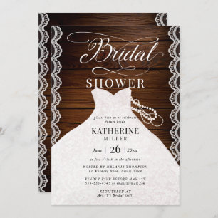 Spitzenpearls Bridal Dress Rustic Wood Brautparty Einladung