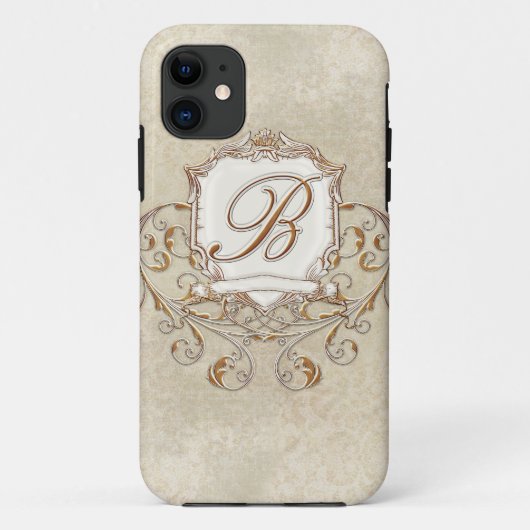 Spitzenpergament Barocke Wirbel-Monogramm Initial Case-Mate iPhone Hülle (Rückseite)