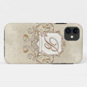 Spitzenpergament Barocke Wirbel-Monogramm Initial Case-Mate iPhone Hülle (Rückseite (Horizontal))