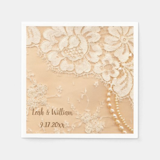 Spitzenprodukte und Perlen ecru Serviette (Vorderseite)