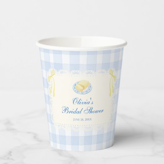 Spitzenrahmen Blau Gingham Brautparty Pappbecher (Links)