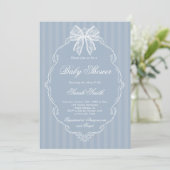 Spitzenstaub Blau Baby Shower Einladung (Stehend Vorderseite)