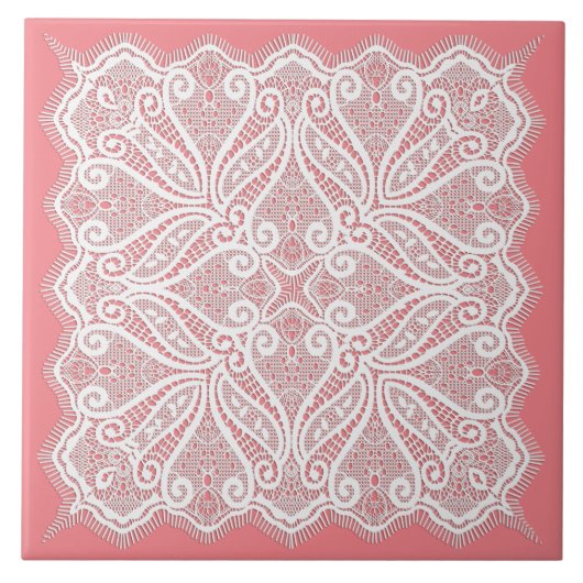 Spitzenuntersetzer rosa weiß vintage altmodisch fliese (Vorderseite)