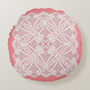 Spitzenuntersetzer rosa weiß vintage altmodisch rundes kissen