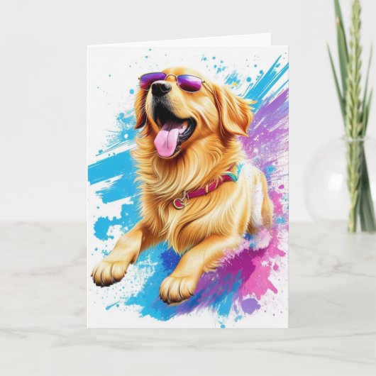 Splash Art Golden Retriever mit Sonnenbrille Blank Karte (Vorderseite)
