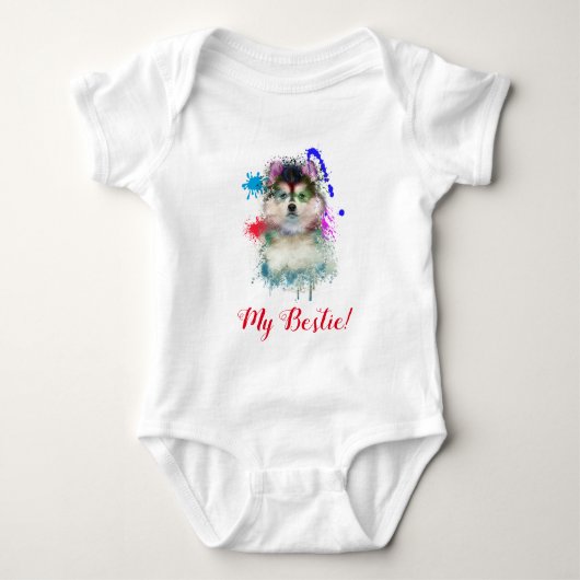 Splash Art Niedlich Pomsky Dog Baby Bodysuit Baby Strampler (Vorderseite)